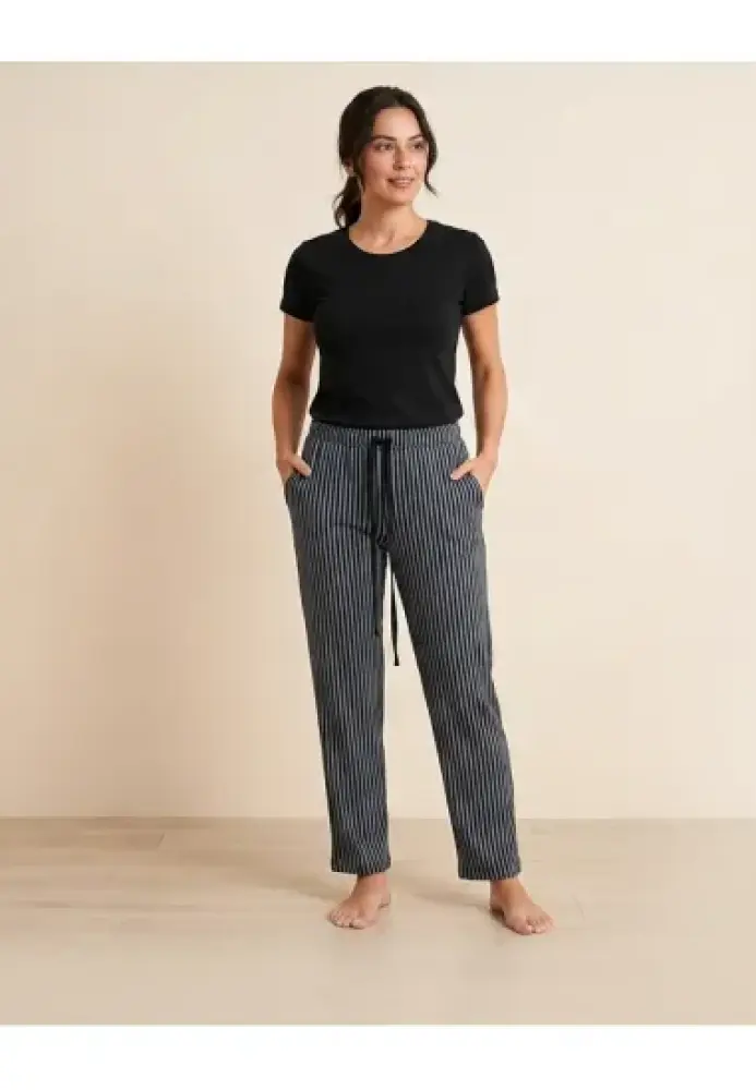 Pantaloni Damă Tip Trening Negri cu Dungi, cu Buzunare și Șnur – Engros
