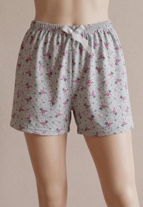 Pantalon scurt dama Serena,culoare gri cu flori roz,Engros