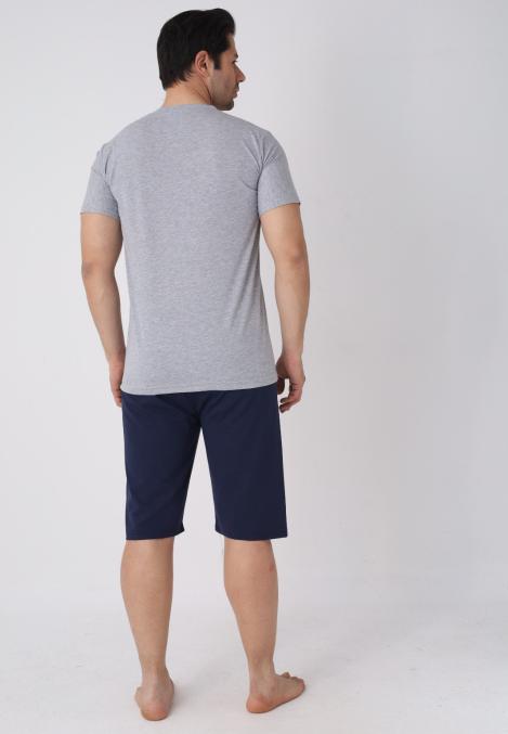 Pijama barbat cu maneca scurta si pantaloni 3/4, culoare gri, Engros