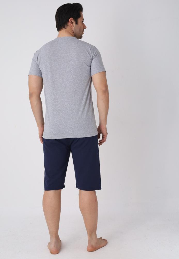 Pijama barbat cu maneca scurta si pantaloni 3/4, culoare gri, Engros