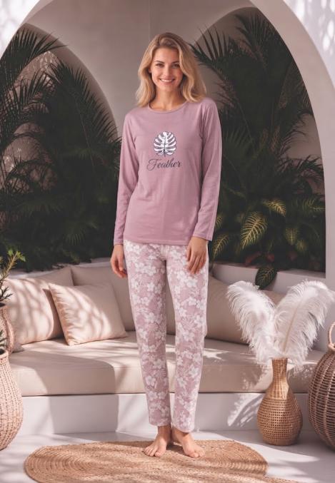 Pijama dama Serena cu maneca lunga si pantalon lung,Engros