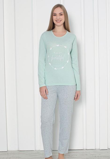 Pijama damă cu mânecă lungă și pantaloni lungi, imprimeu ,,You Are Beautiful', Engros