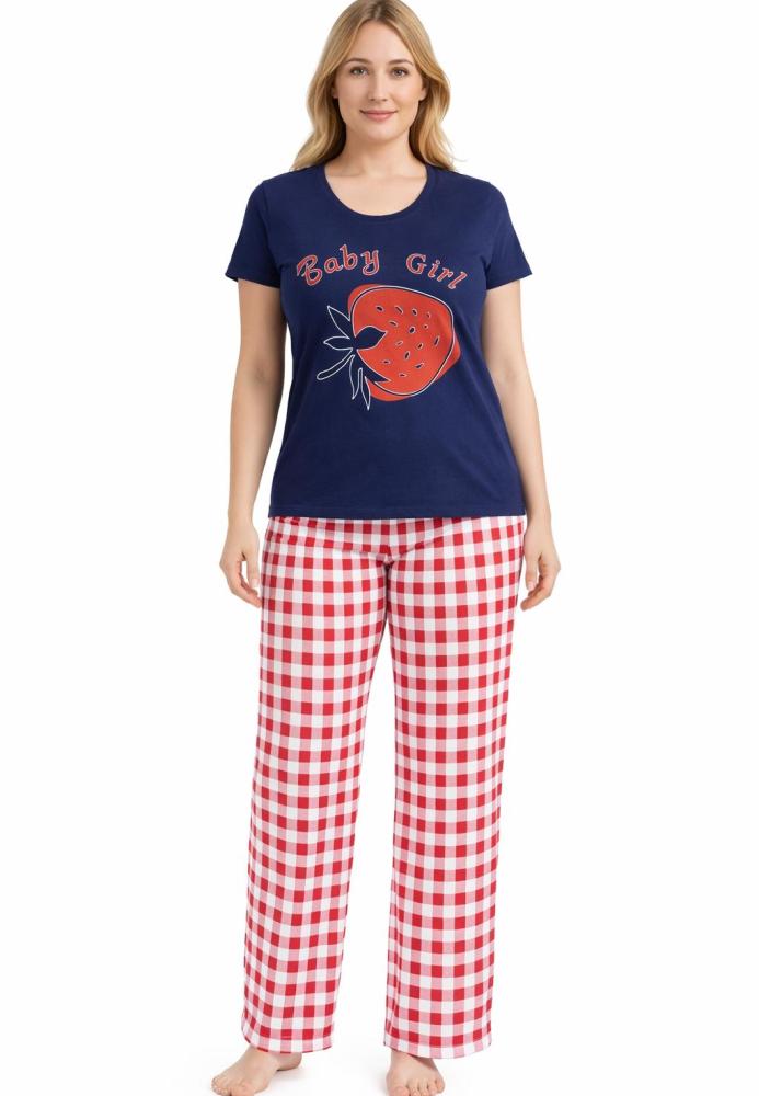 Pijama dama ,cu maneca scurta si pantalon lung ,culoare albastru ,Engros