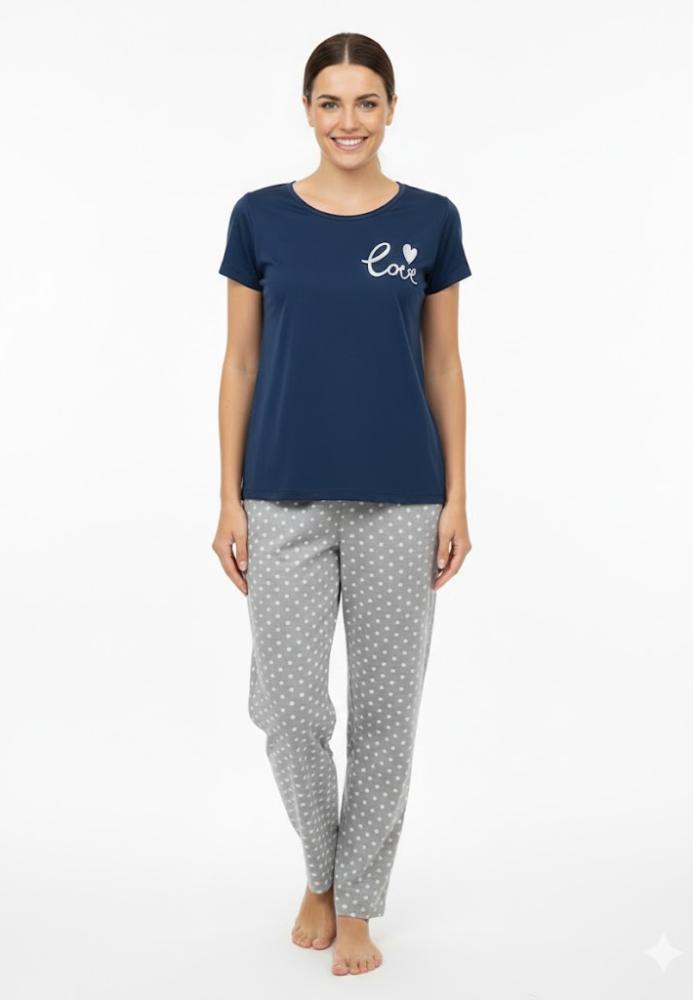 Pijama dama ,cu maneca scurta si pantalon lung ,culoare bleumarin,Engros