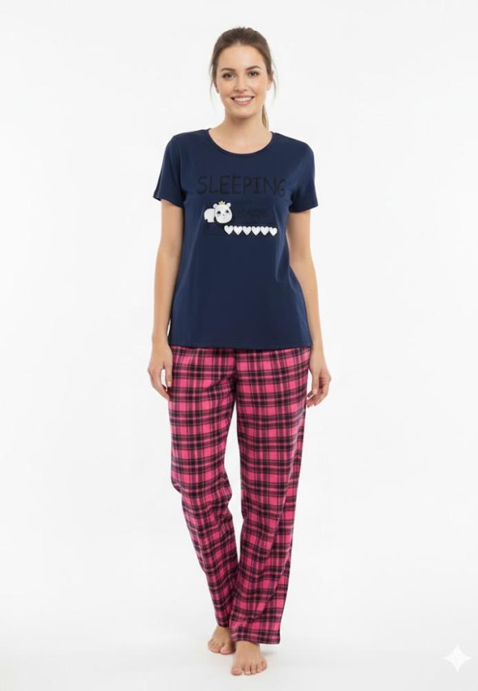 Pijama dama ,cu maneca scurta si pantalon lung ,culoare bleumarin ,Engros