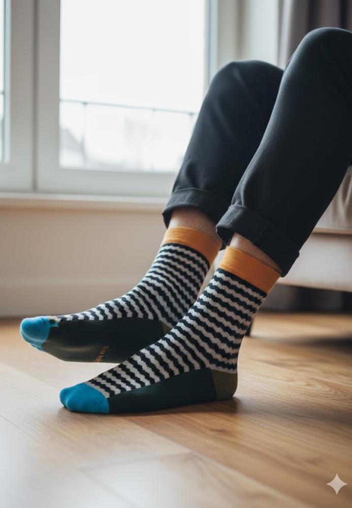 Șosete Bărbătești Organice Fără Cusătură, culoare gri cu dungi,Engros