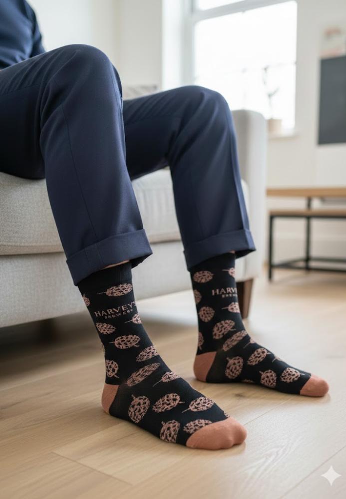 Șosete Bărbătești Organice Fără Cusătură, culoare negru cu frunze maro,Engros