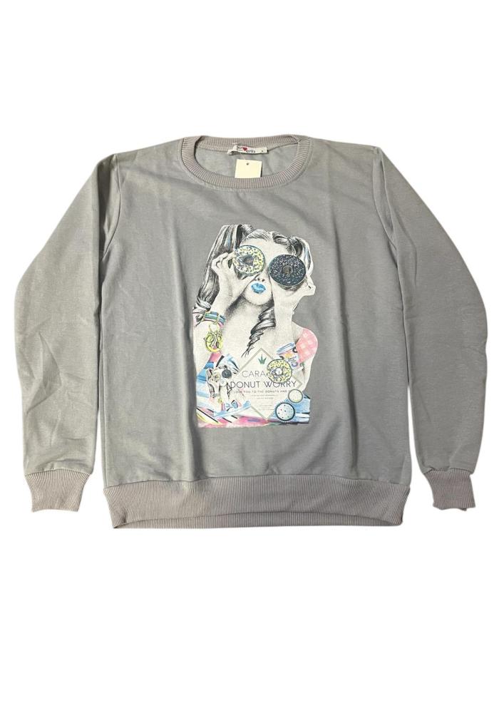 Bluza dama , imprimeu colorat,culoare gri,En-gros