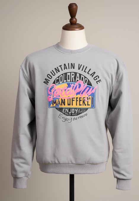 Bluza barbat ,Imprimeu colorat ,culoare gri, En-gros