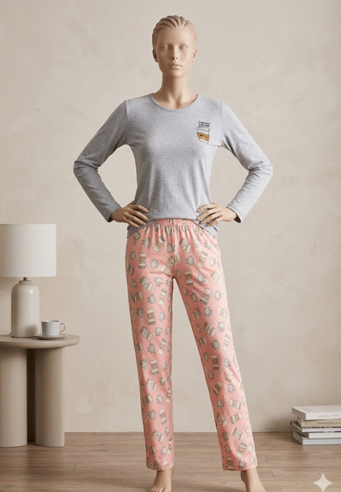Pijamle, dama cu maneca lunga,gri ,Engros