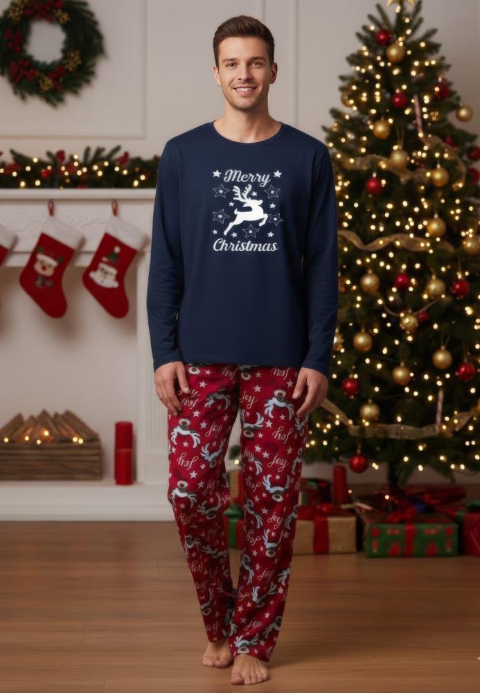Pijama barbati Craciun,maneca lunga si pantaloni lungi,imprimeu reni,En-gros