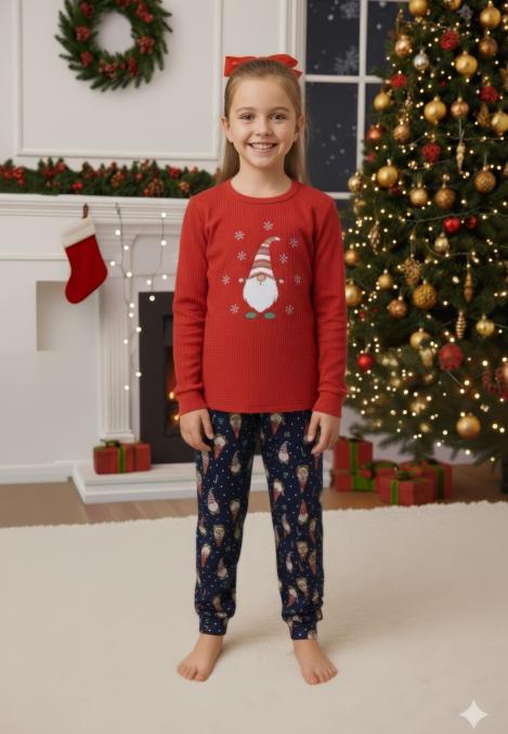 Pijamale de Craciun de copii,cu maneci si pantaloni lungi ,imprimeu mos ,En-gros