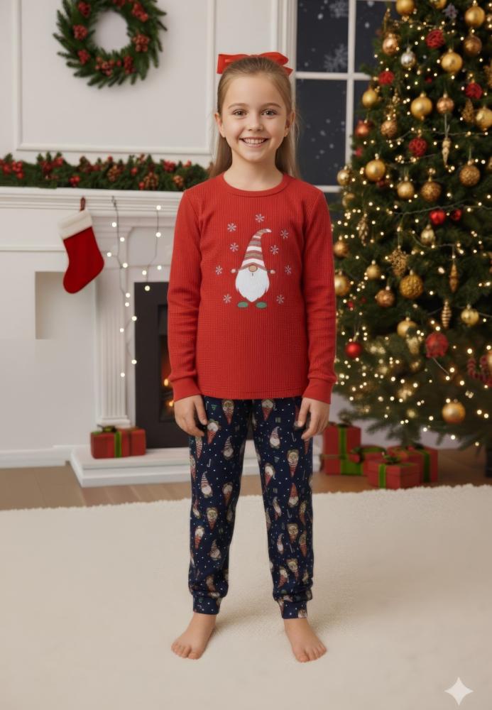 Pijamale de Craciun de copii,cu maneci si pantaloni lungi ,imprimeu mos ,En-gros