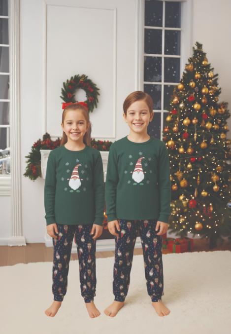 Pijamale de Craciun de copii,cu maneci si pantaloni lungi ,imprimeu mos ,En-gros