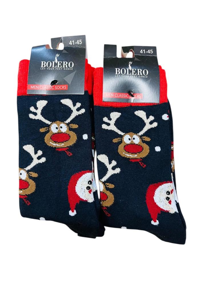 Sosete de Craciun Barbatesti 3/set,Imprimeu Ren,Engros