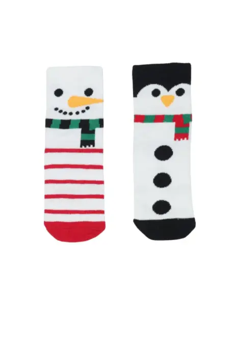 Sosete Craciun Copii 2/set , Imprimeu om de zapada si pinguin,Engros