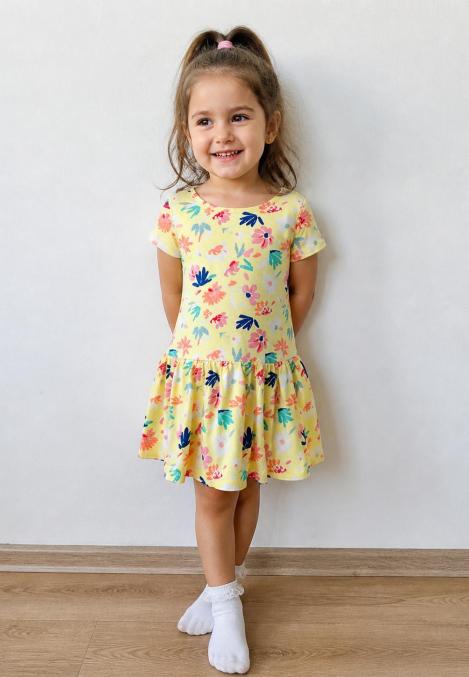 Rochie fetiță Serena galbenă cu flori și volănașe,Engros