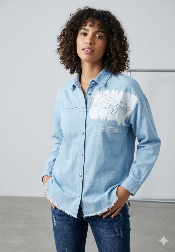 Camasa Denim, Albastru Deschis cu Nasturi ,Engros
