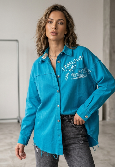 Camasa Denim Dama,Albastra cu Nasturi ,Engros