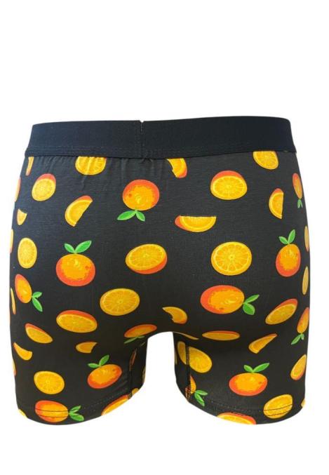 Boxeri de barbati veseli ,imprimeu portocale ,culoare negru ,En-gros