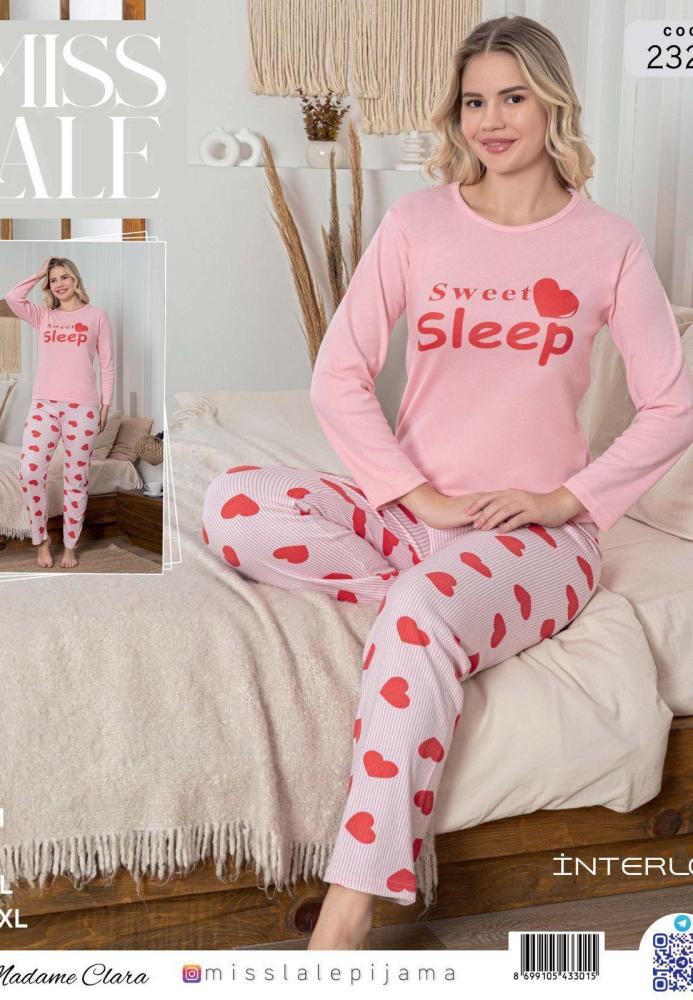 Pijama dama interlok,Culoare Roz ,Imprimeu inimi,En-gros