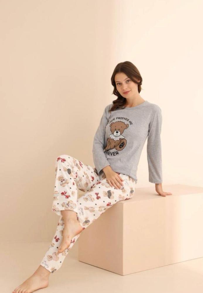 Pijama dama din suprem,Culoare gri ,Imprimeu Ursulet ,En-gros