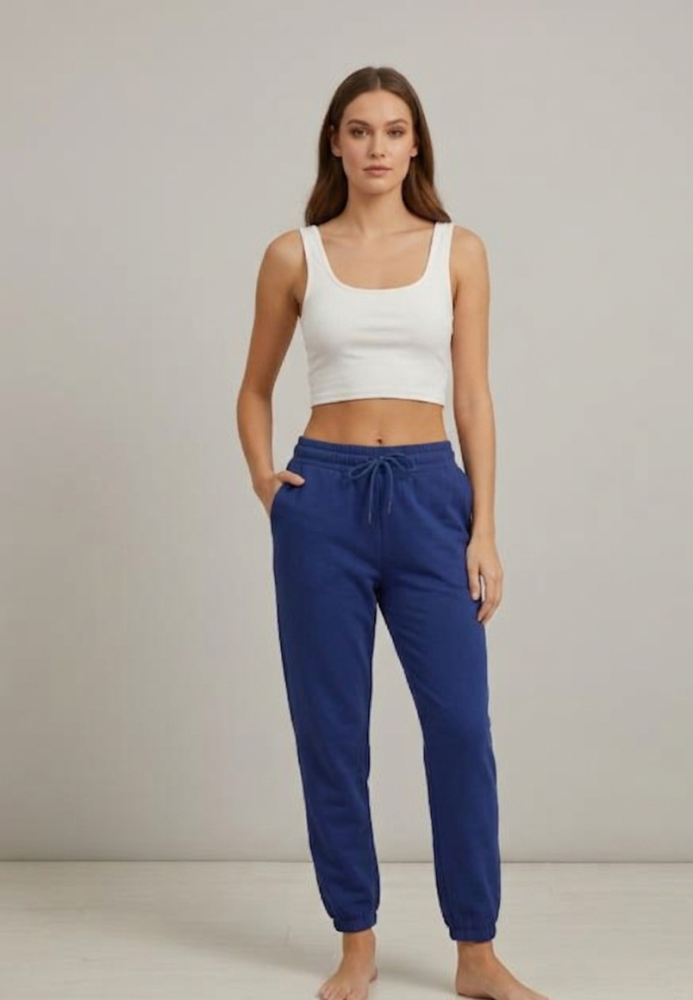 Pantaloni de trening damă,culoare albastru cu elastic și șiret,Engros