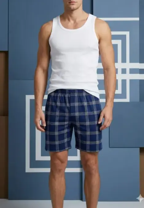 Pantaloni de pijama barbati scurti Serena ,culoare bleumarin in carouri ,Engros