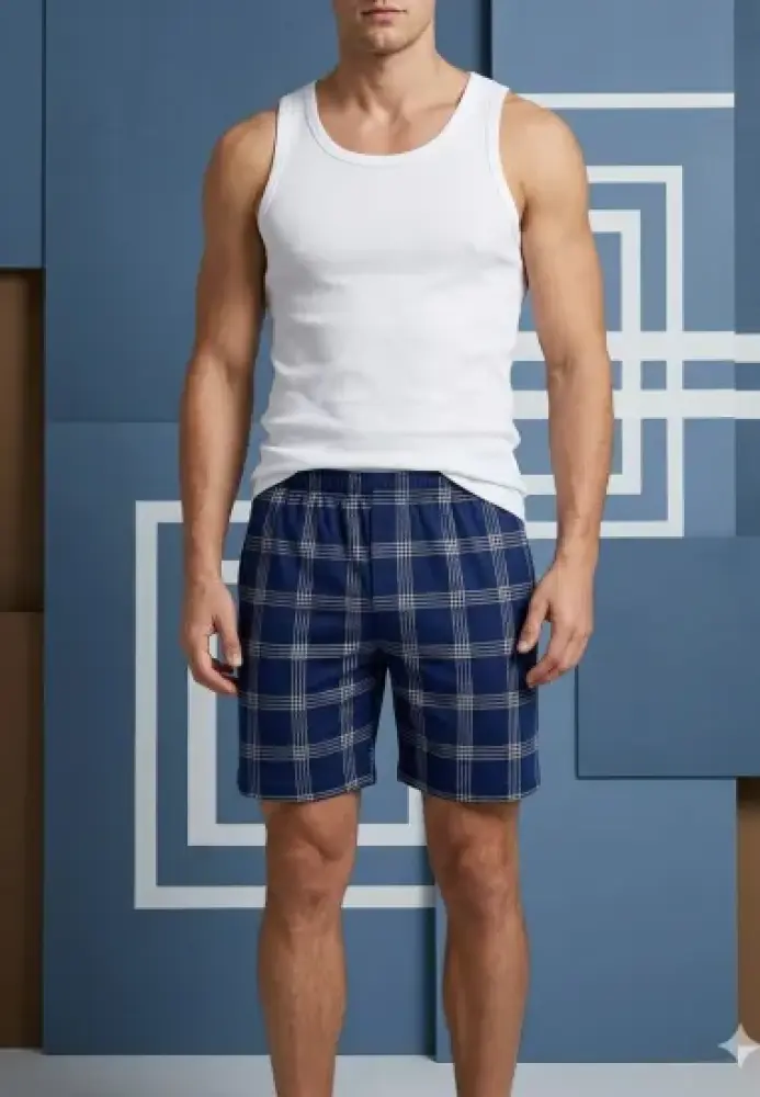 Pantaloni de pijama barbati scurti Serena ,culoare bleumarin in carouri ,Engros