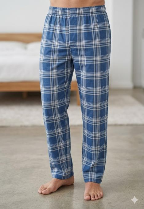 Pantaloni de Pijama Barbati ,Culoare Albastru cu Crem ,Engros