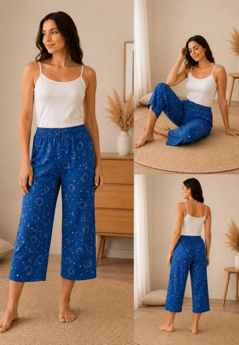 Pantaloni pijama 3/4 dama ,culoare albastru ,Engros
