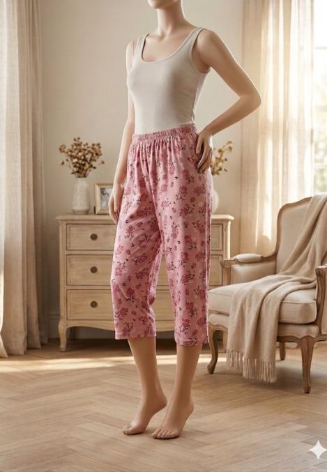 Pantaloni pijama 3/4 dama ,culoare roz ,Engros