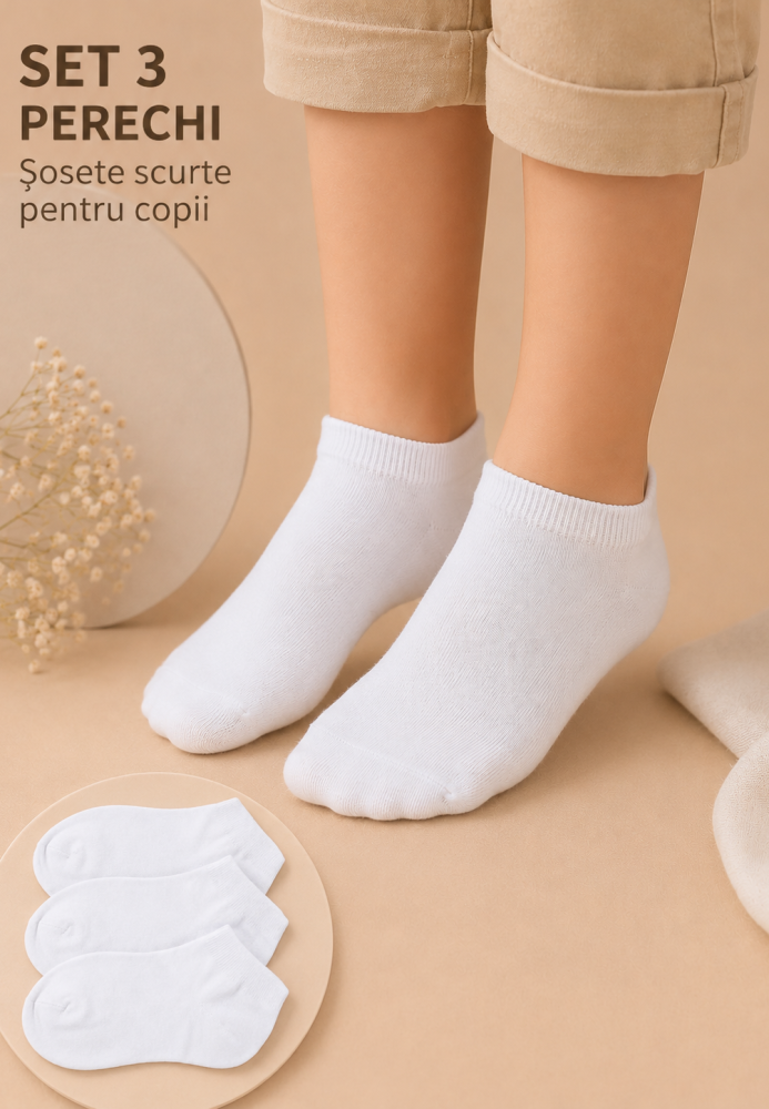 Sosete scurte talpa prosop copii 3 /set Serena,culoare alb ,Engros