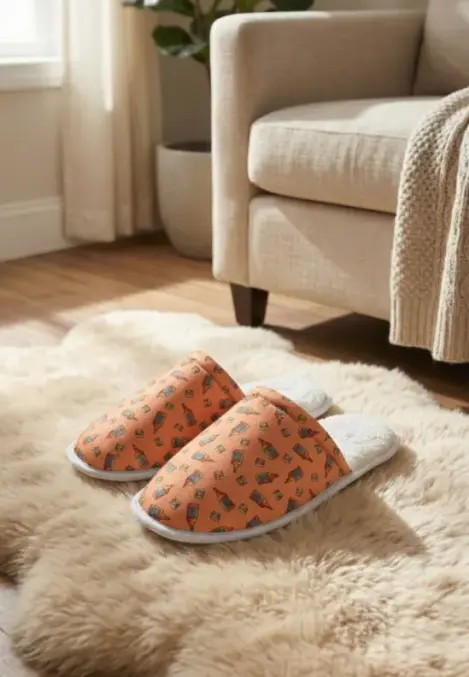 Papuci de casă pentru bărbați, portocalii, cu imprimeu Whiskey ,En-gros