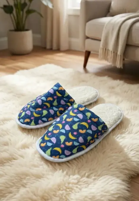 Papuci damă bleumarin cu fructe ,Engros