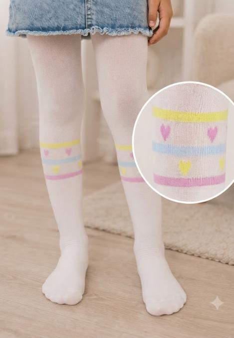 Dres fetițe Penti Young ,,Mini Hearts Line'' 30 DEN, imprimeu dungi colorate, alb Engros