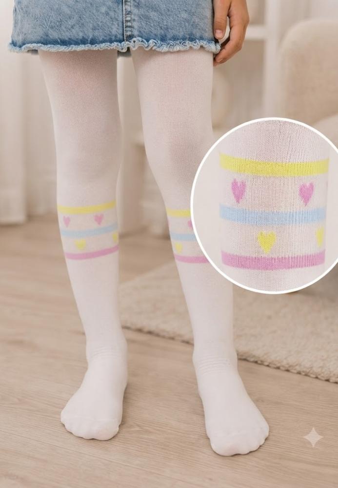 Dres fetițe Penti Young ,,Mini Hearts Line'' 30 DEN, imprimeu dungi colorate, alb Engros