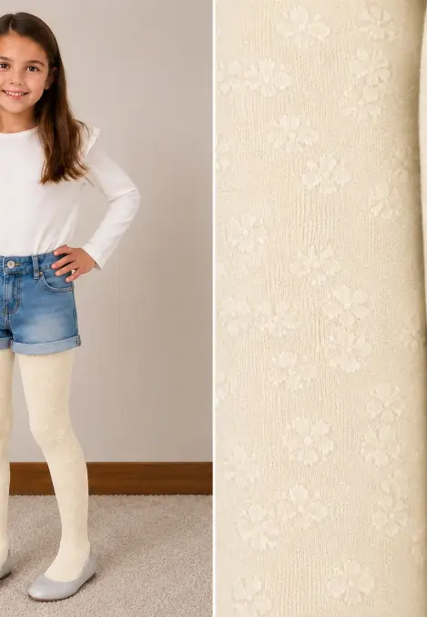 Dres fetițe Penti Pretty ,,Eva'', 20 den- mat, imprimeu fundițe,Vanilla, Engros