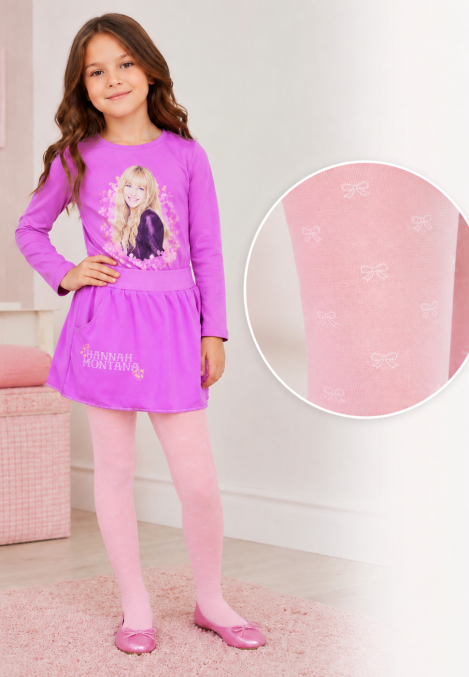 Dres fetițe Penti Pretty ,,Diana'', 20 den- mat, imprimeu fundițe,Roz, Engros
