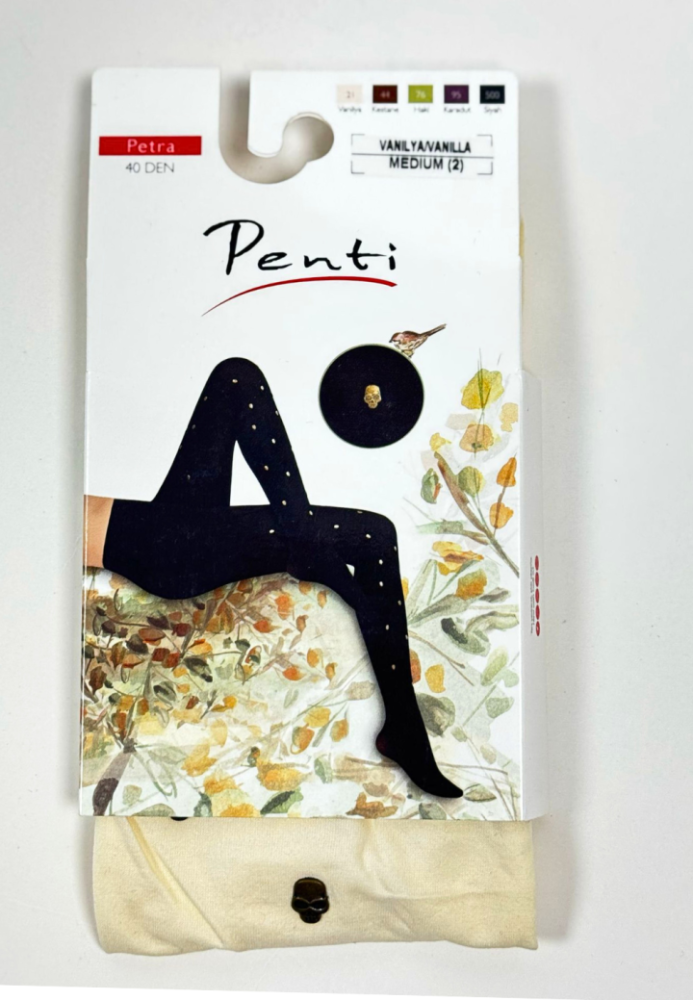 Dres damă Penti 40 DEN ,,Petra''- imprimeu craniu, Culoare vanilie,Engros