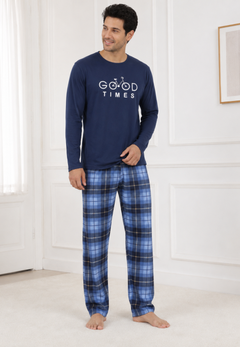 Pijama barbati Serena cu maneca lunga si pantalon lung,Bleumarin,Engros