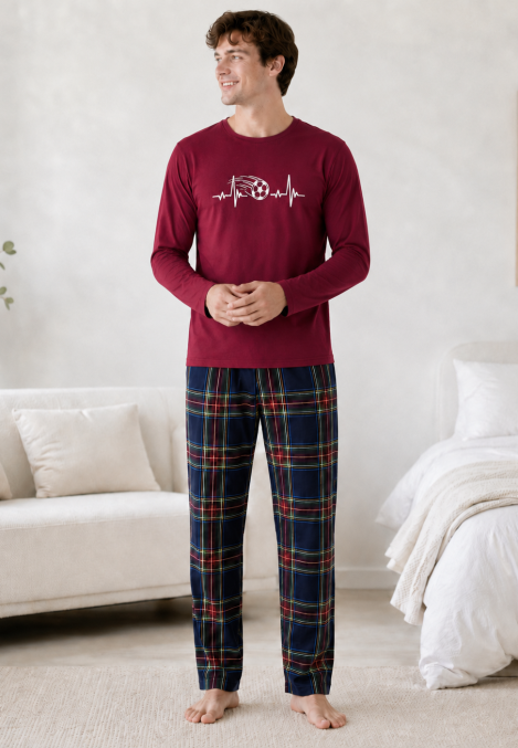 Pijama barbati Serena cu maneca lunga si pantalon lung-Bordo,Engros