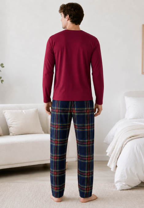 Pijama barbati Serena cu maneca lunga si pantalon lung-Bordo,Engros