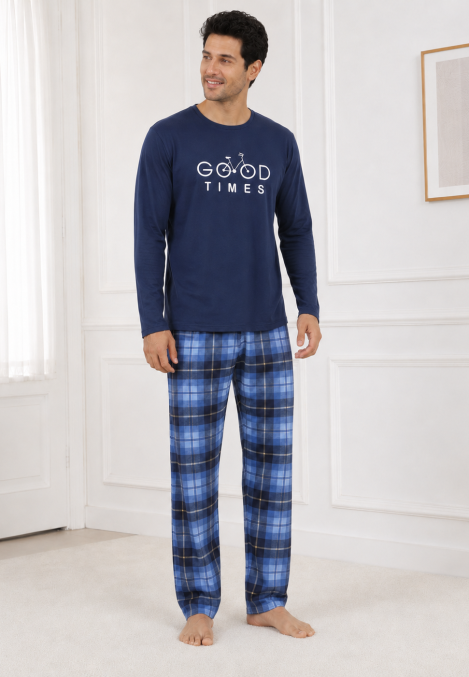 Pijama barbati Serena cu maneca lunga si pantalon lung,Bleumarin,Engros
