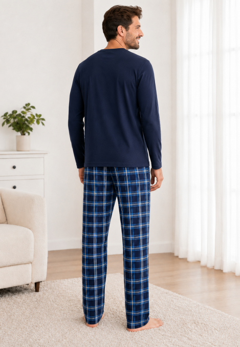 Pijama barbati Serena cu maneca lunga si pantalon lung- Bleumarin,Engros