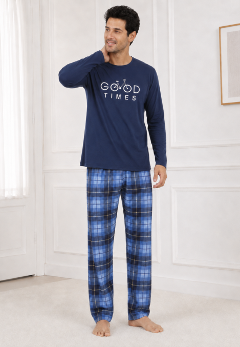 Pijama barbati Serena cu maneca lunga si pantalon lung,Bleumarin,Engros