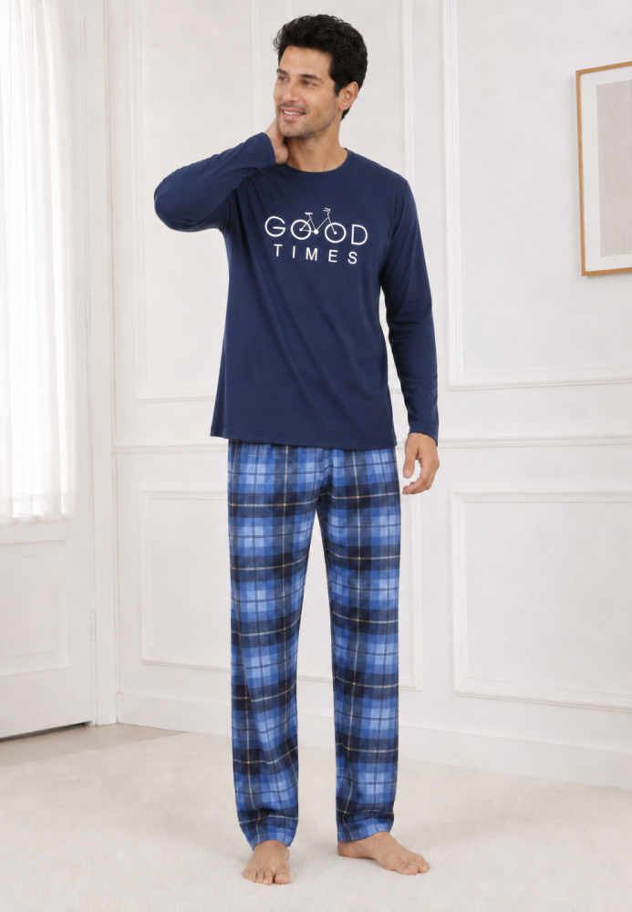 Pijama barbati Serena cu maneca lunga si pantalon lung,Bleumarin,Engros