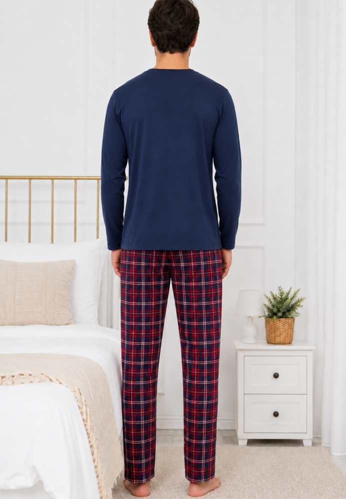 Pijama barbati Serena cu maneca lunga si pantalon lung-Bleumarin,Engros