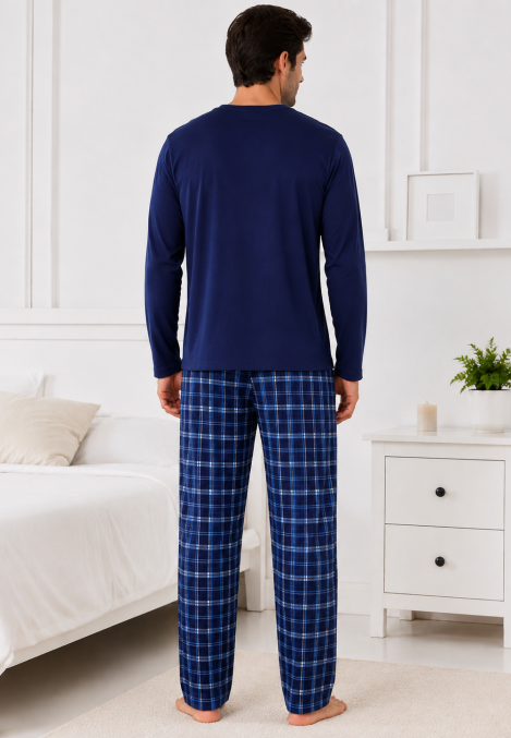 Pijama barbati Serena cu maneca lunga si pantalon lung-Bleumarin,Engros