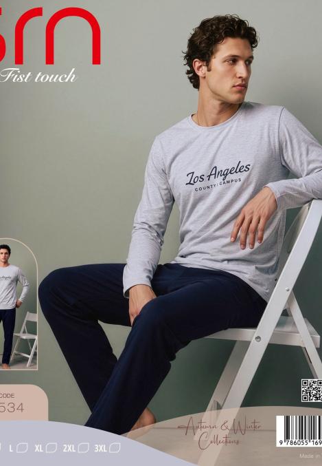 Pijama barbati Serena cu maneca lunga si pantalon lungi ,Engros